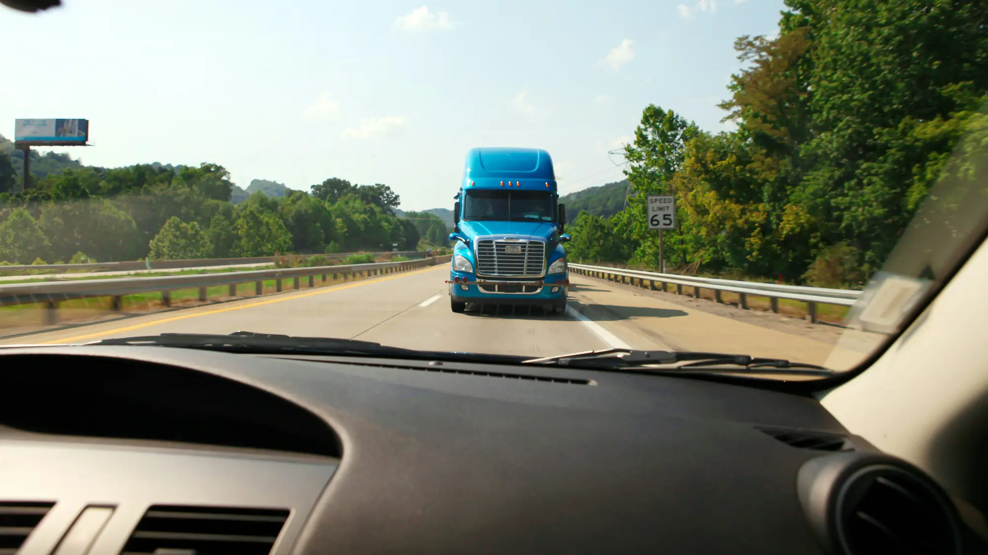 Semi-truck approaching on a highway