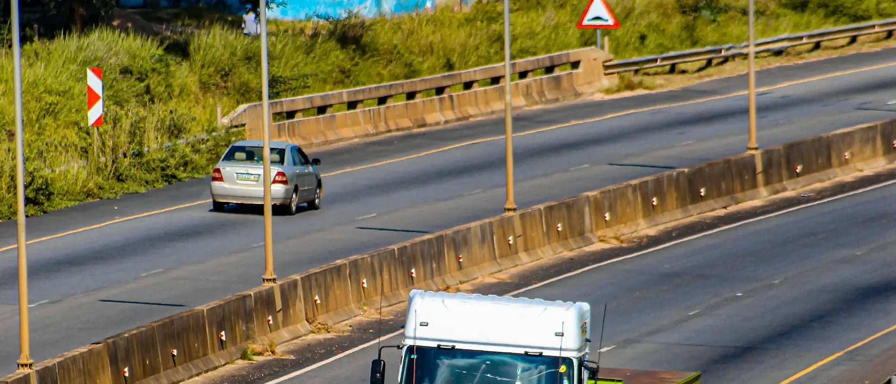 Transport truck on a divided highway